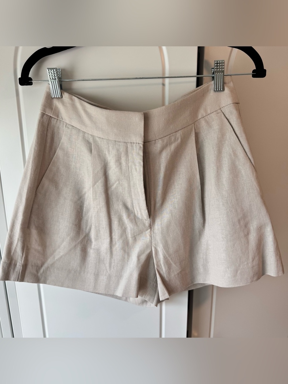 Express Women's Linen Blend Neutral Tailored High-Waist Shorts - Beige